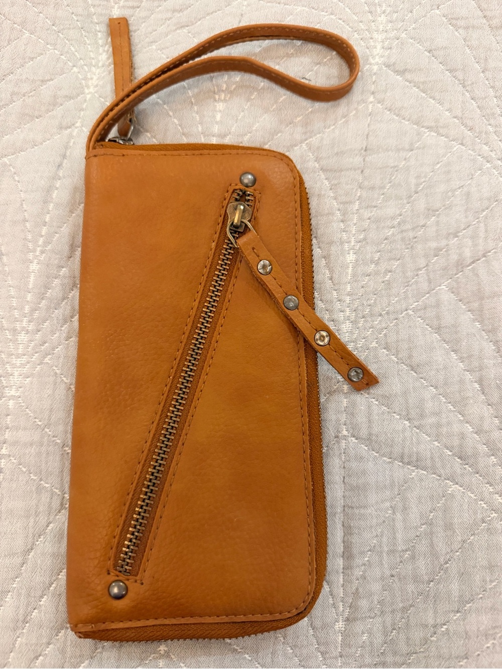 Free People Caramel Tan Leather Wristlet Clutch